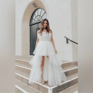 White Tulle High-Low Layered Dress